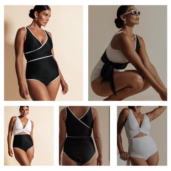 NWT sz 6 Baiia Coco One Shoulder High Waisted Bikini Reversible Swimsuit 3pc - Picture 1 of 12